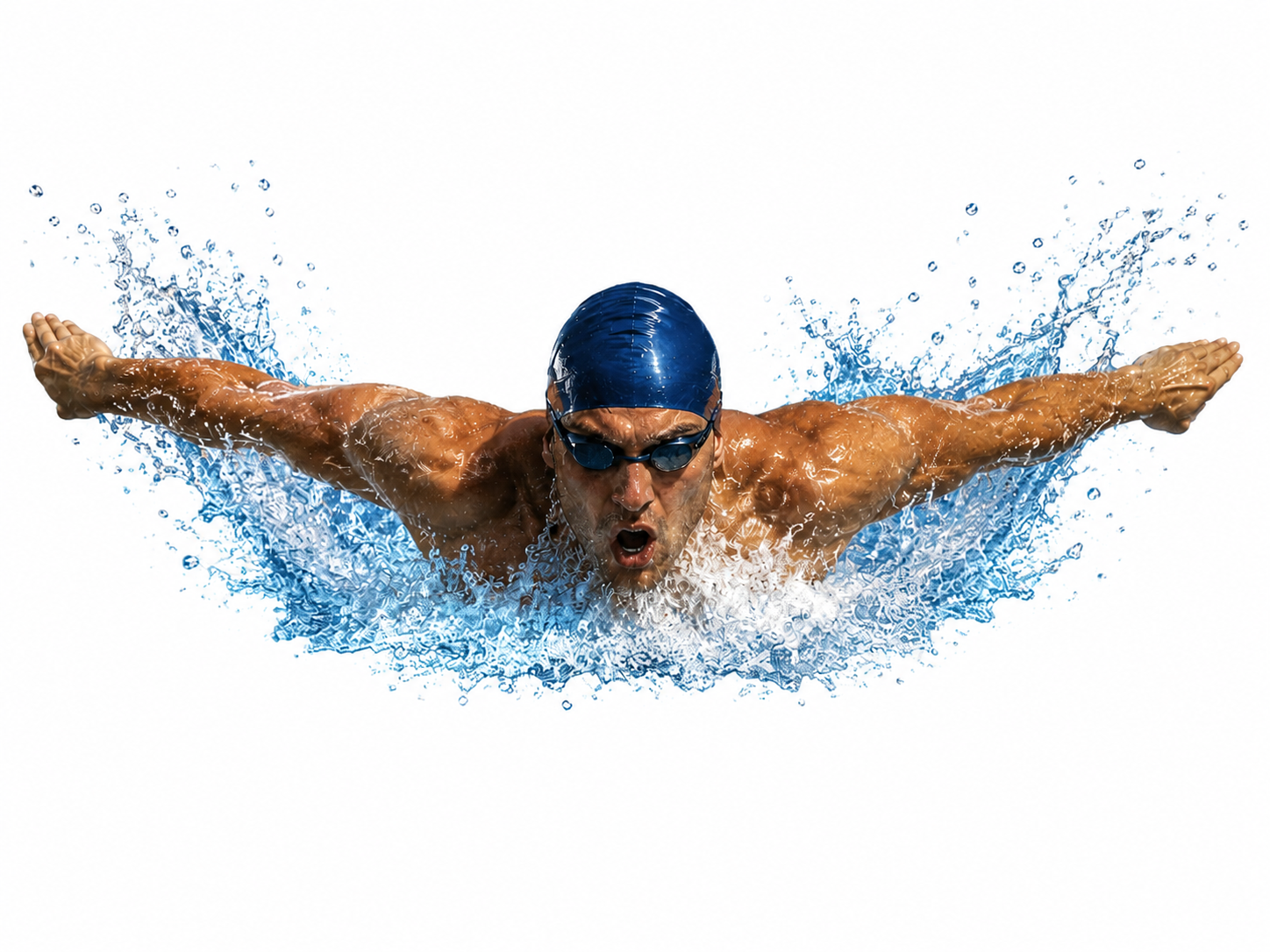 Competitive swimmer performing butterfly stroke