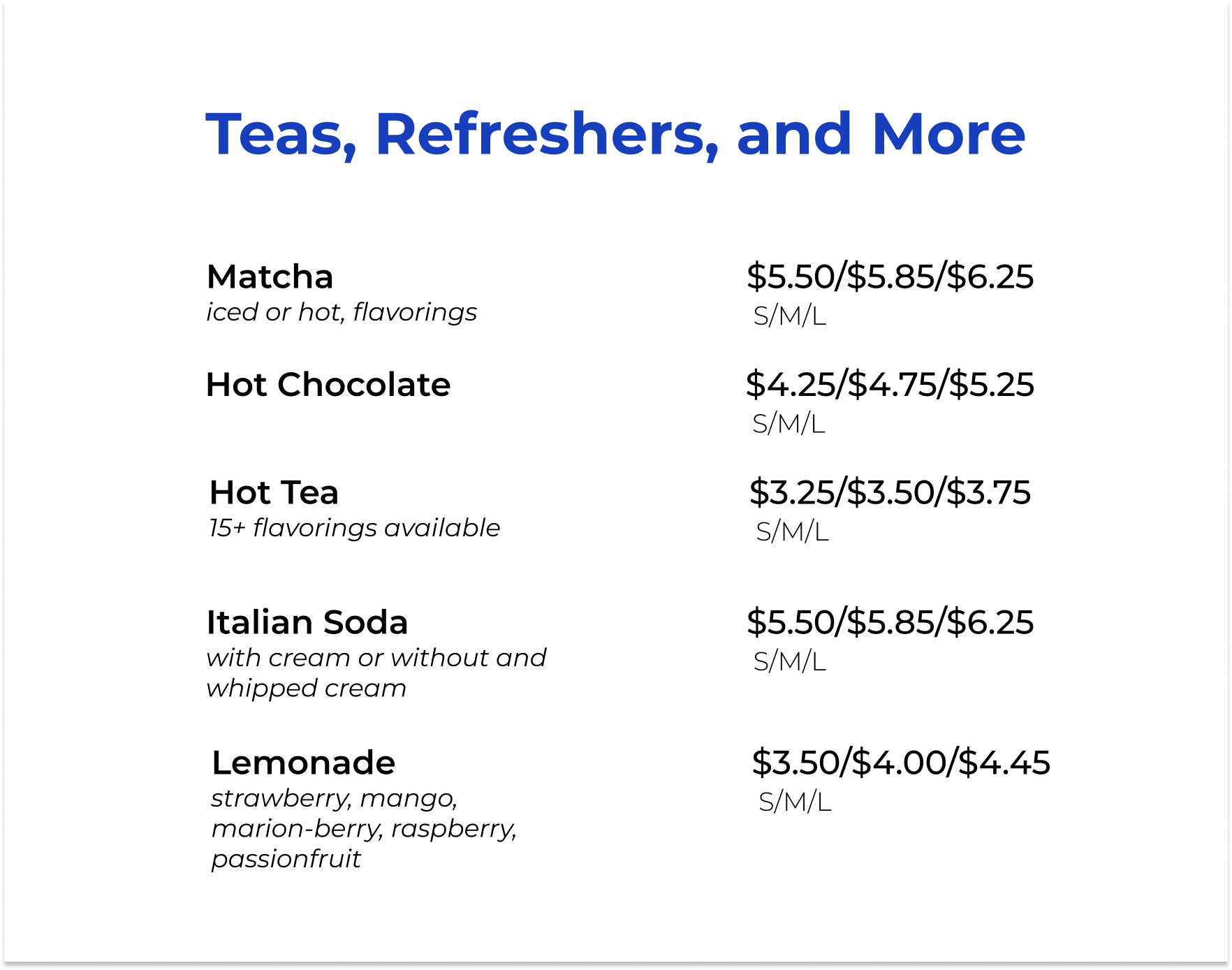 Teas, Refreshers, and More