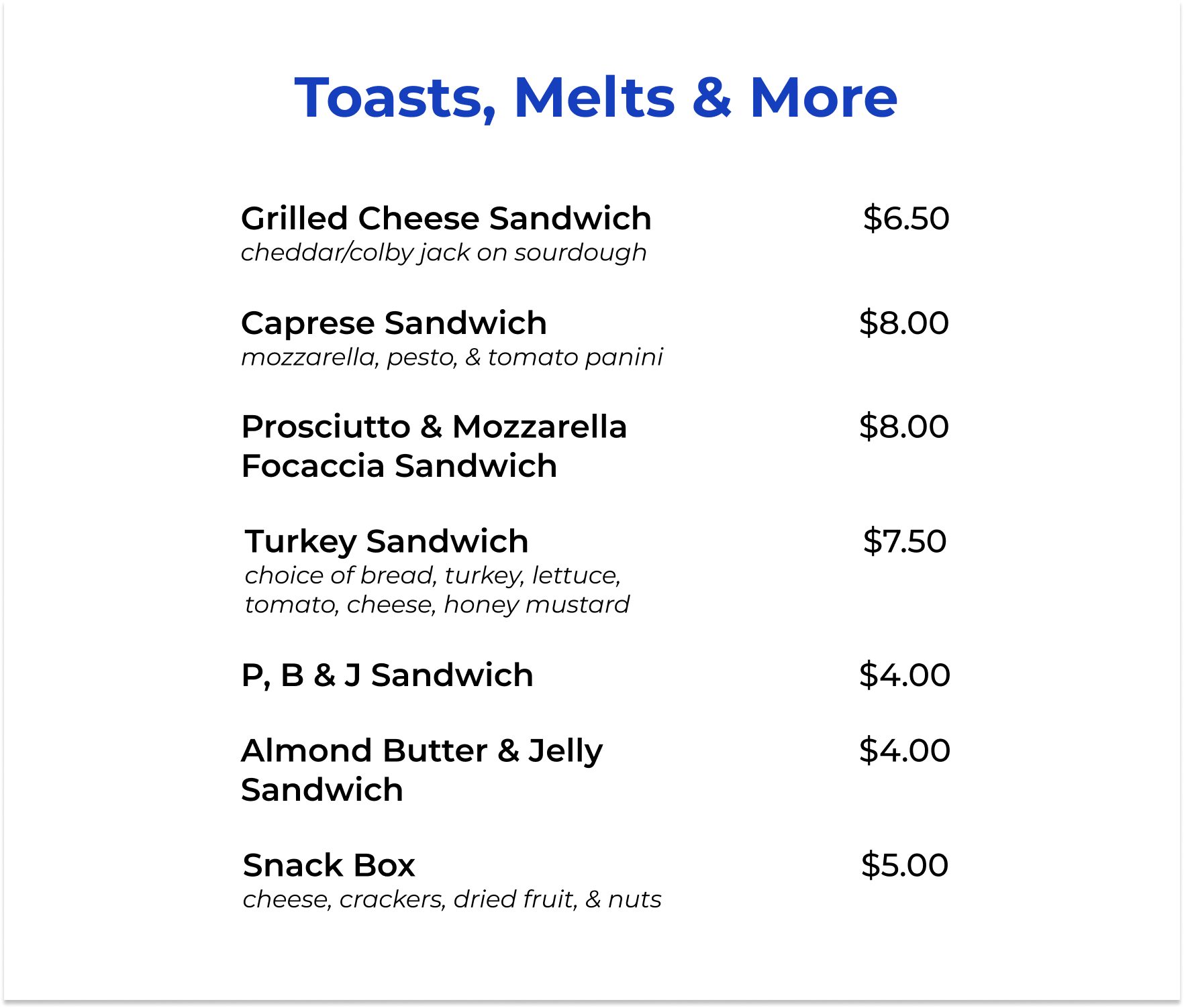 Toasts, Melts, & More