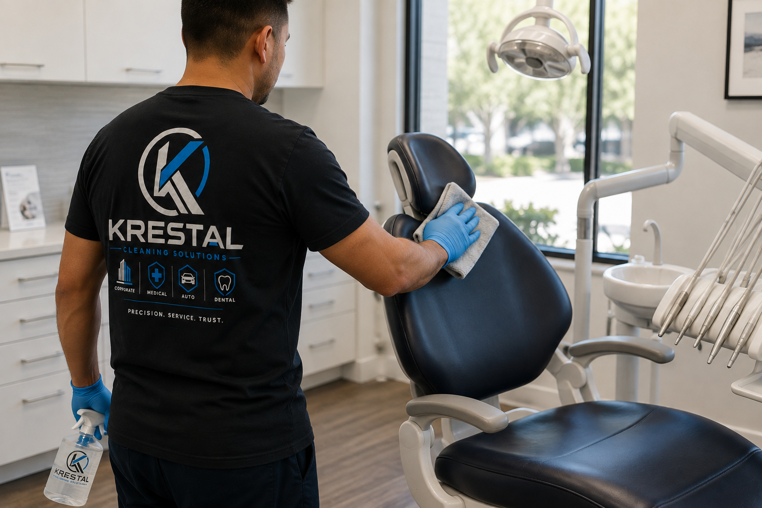 Cleaned and disinfected dental office chair and operatory in Roseville, CA