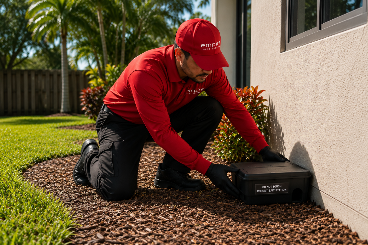 Empire Pest Defense technician installing a termite bait system
