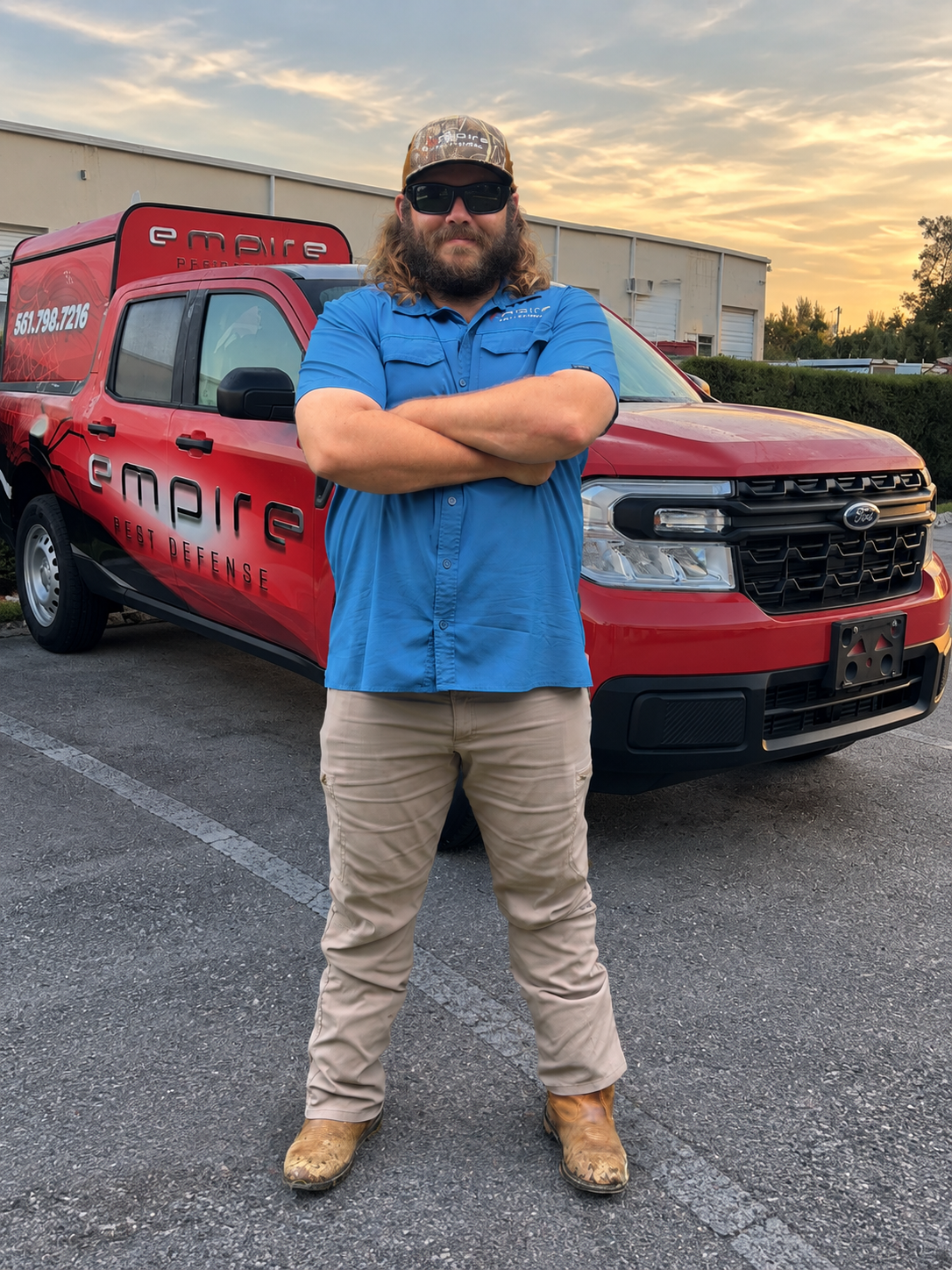 Mike Agosta, Co-Owner and Manager of Empire Pest Defense, with company truck