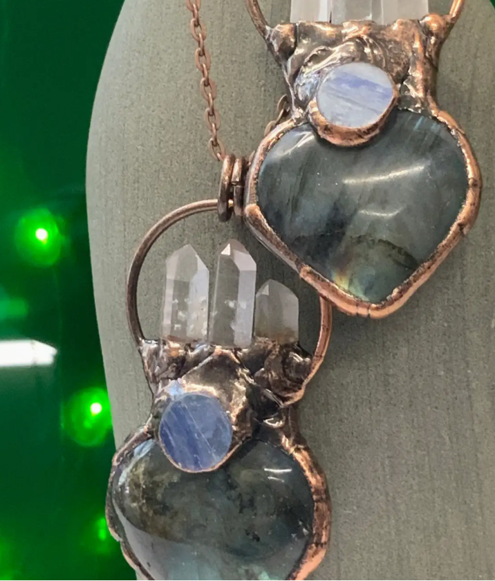 Sacred Heart Labradorite Crystal Necklace