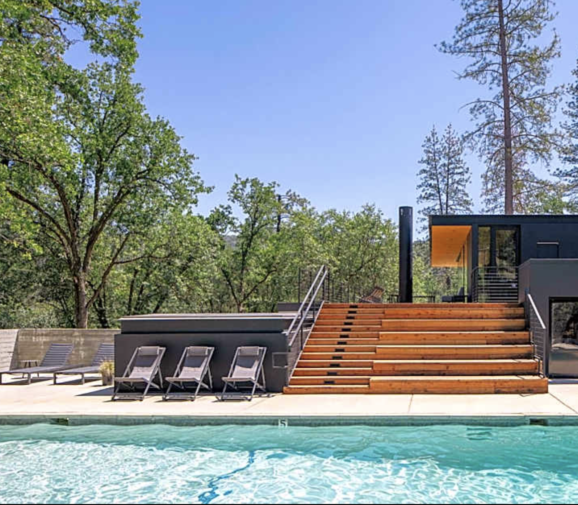 The AutoCamp clubhouse and pool deck