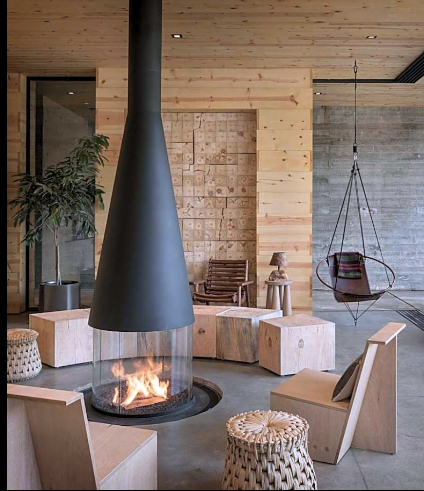 The lodge with its fireplace