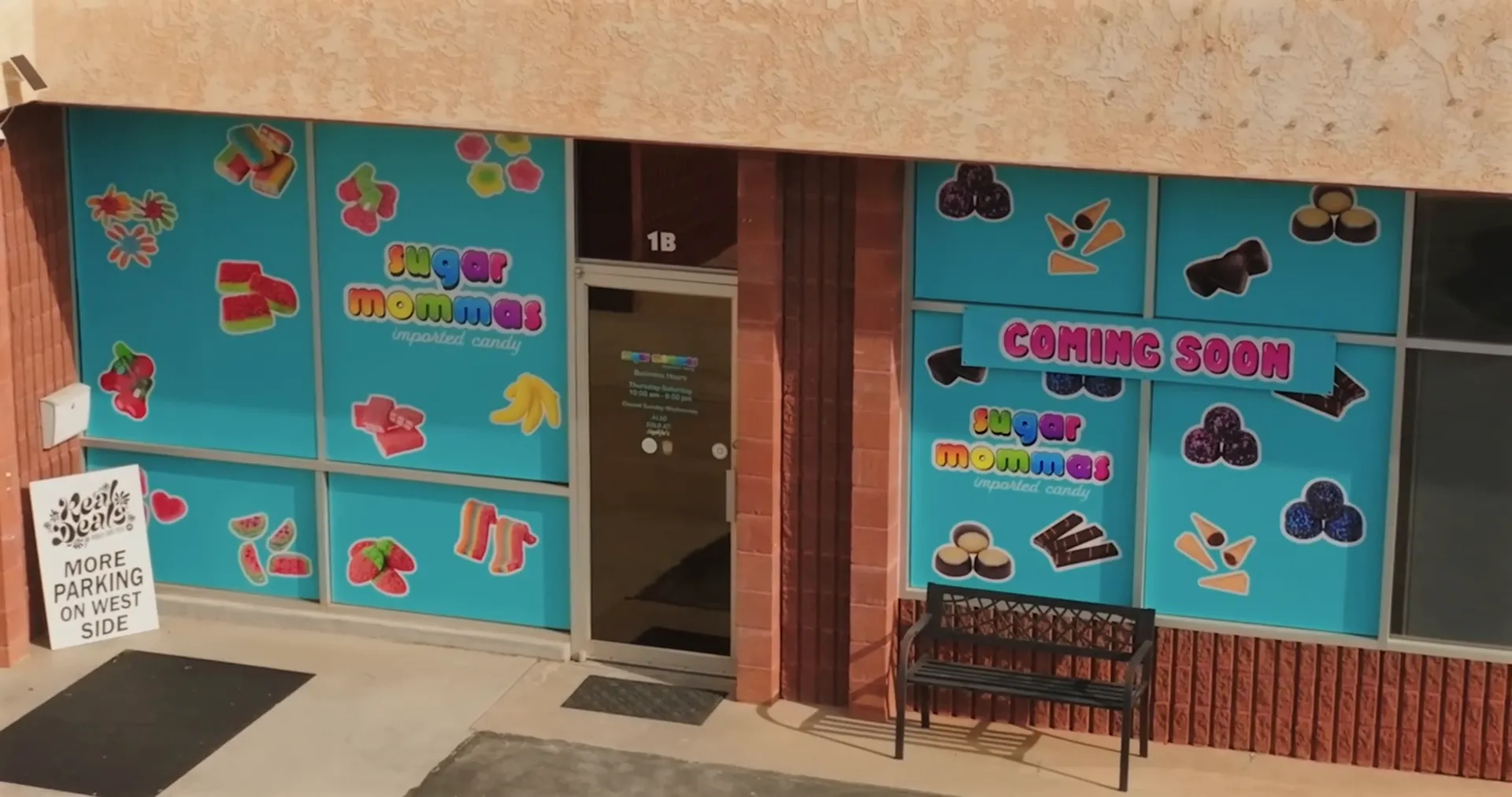 Sugar Mama's Imported Candy shop exterior and candy display