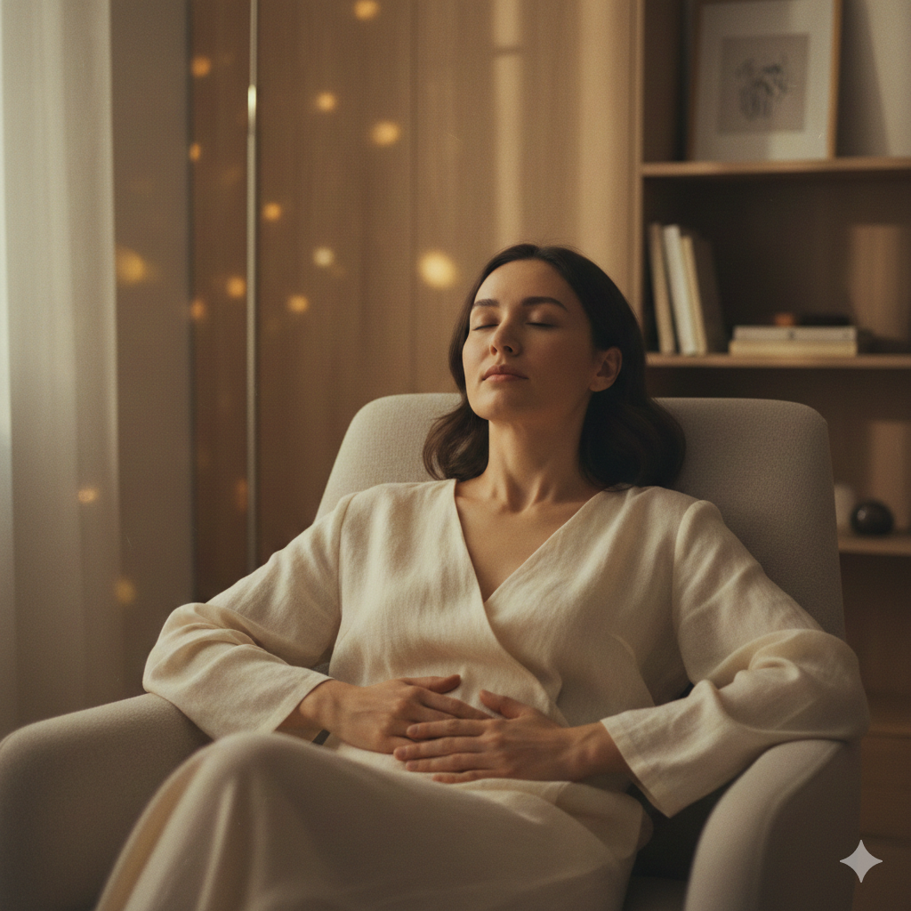 Femme en séance de relaxation pour hypnose thérapeutique ASCA à Lausanne