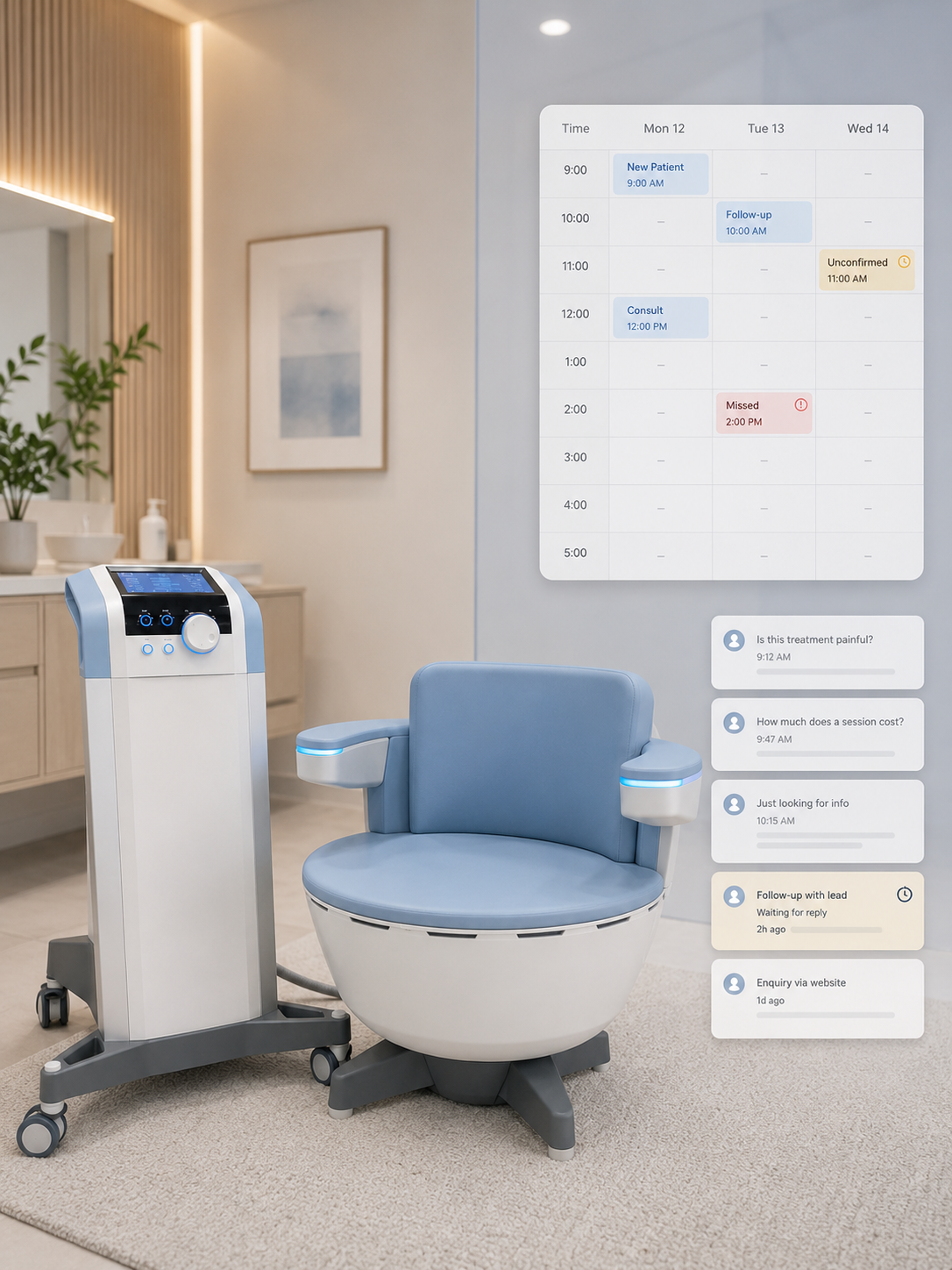 ChairFlow handles patient acquisition for pelvic-floor chair clinics