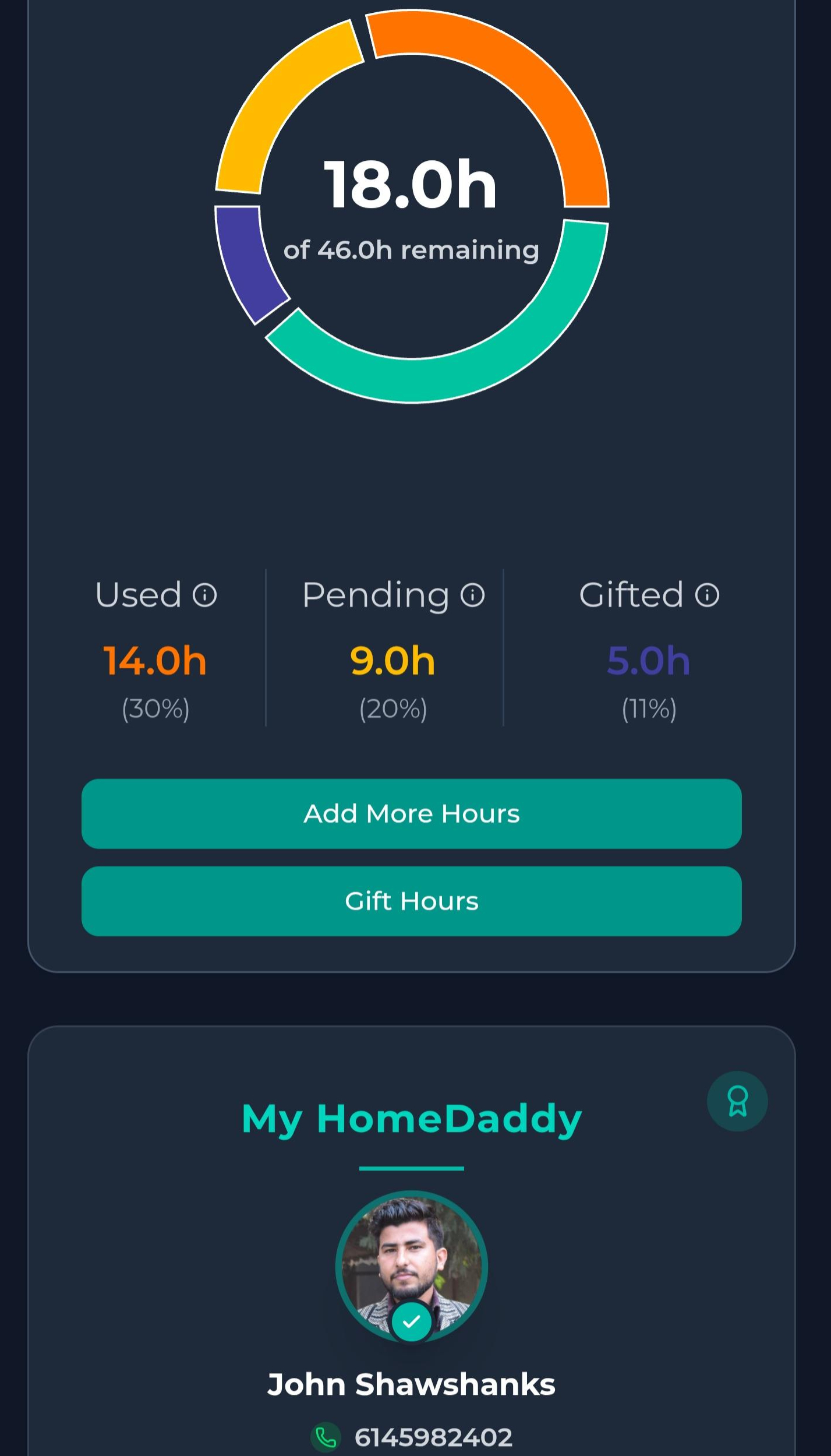 The HomeDaddy app showing your home's profile and plan