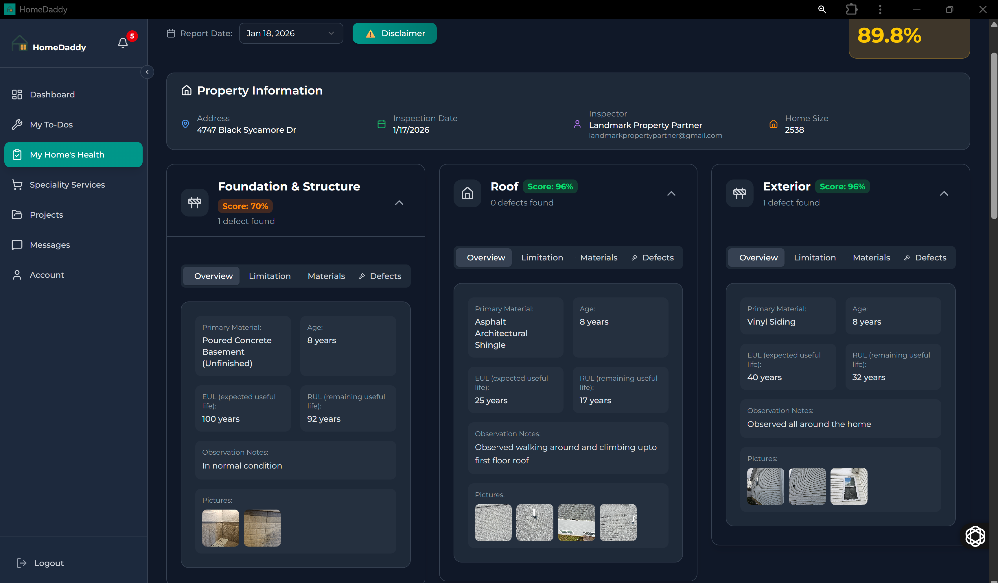 HomeDaddy app inventory with appliance model and serial numbers