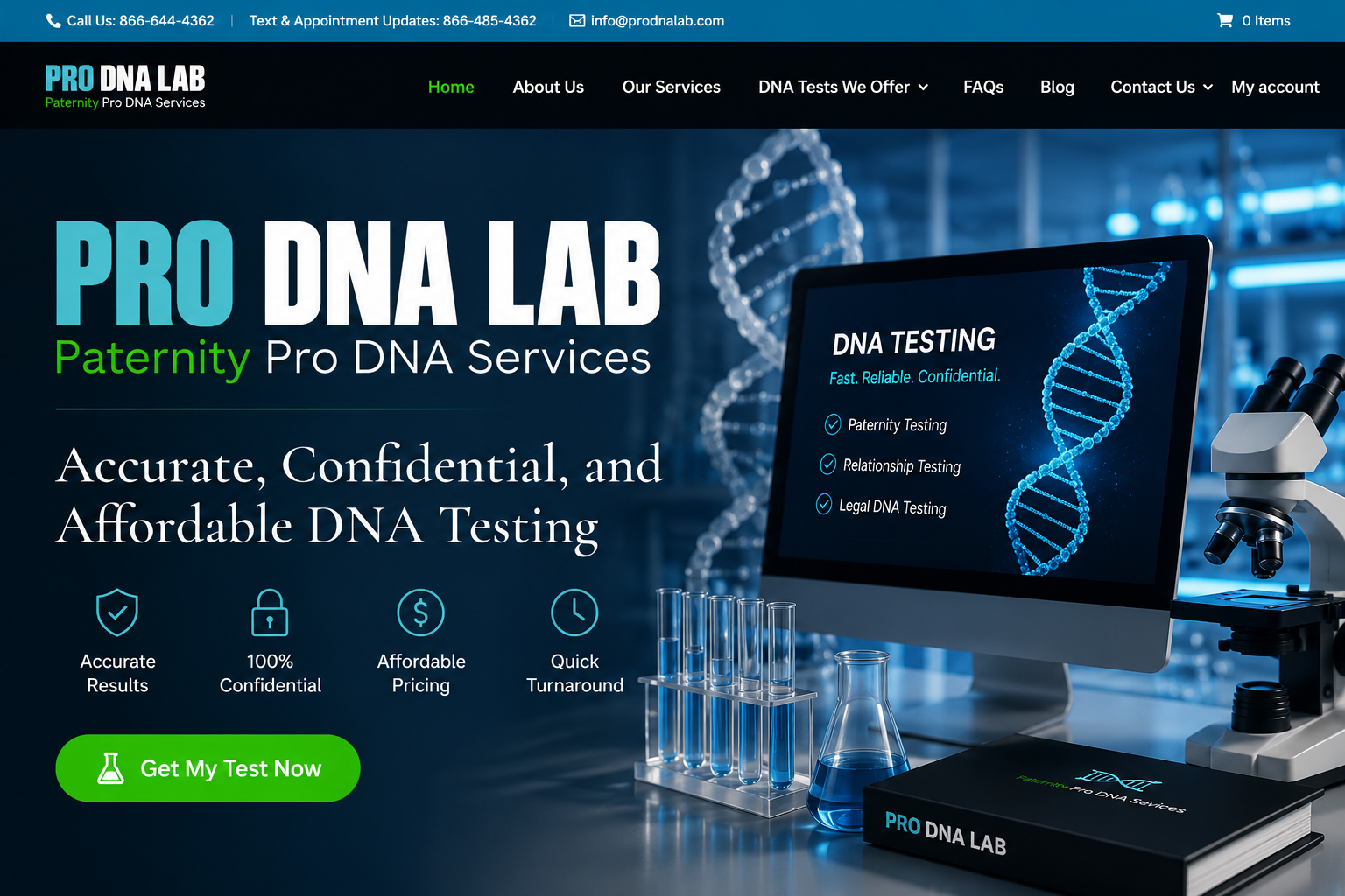Pro DNA Lab website and AI receptionist system