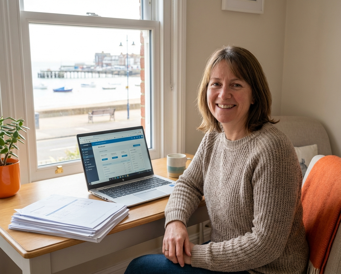 Felixstowe small business owner reviewing accounts with a bookkeeper in Felixstowe