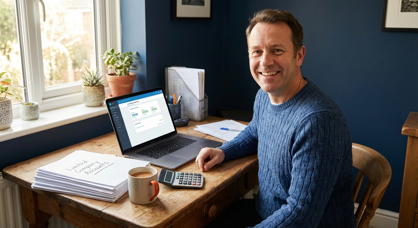 Ben Kennell reviewing limited company bookkeeping records on a laptop using Xero accounting software