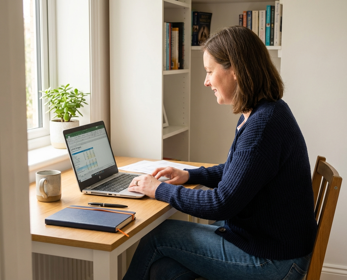 Person reviewing limited company accounts paperwork at a desk, representing annual statutory filing for small business directors