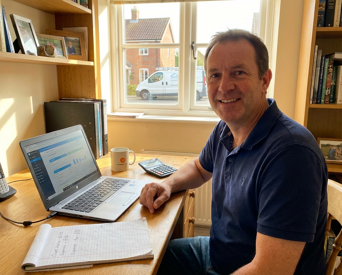 A tradesperson reviewing financial paperwork relating to bookkeeping for tradespeople and CIS compliance