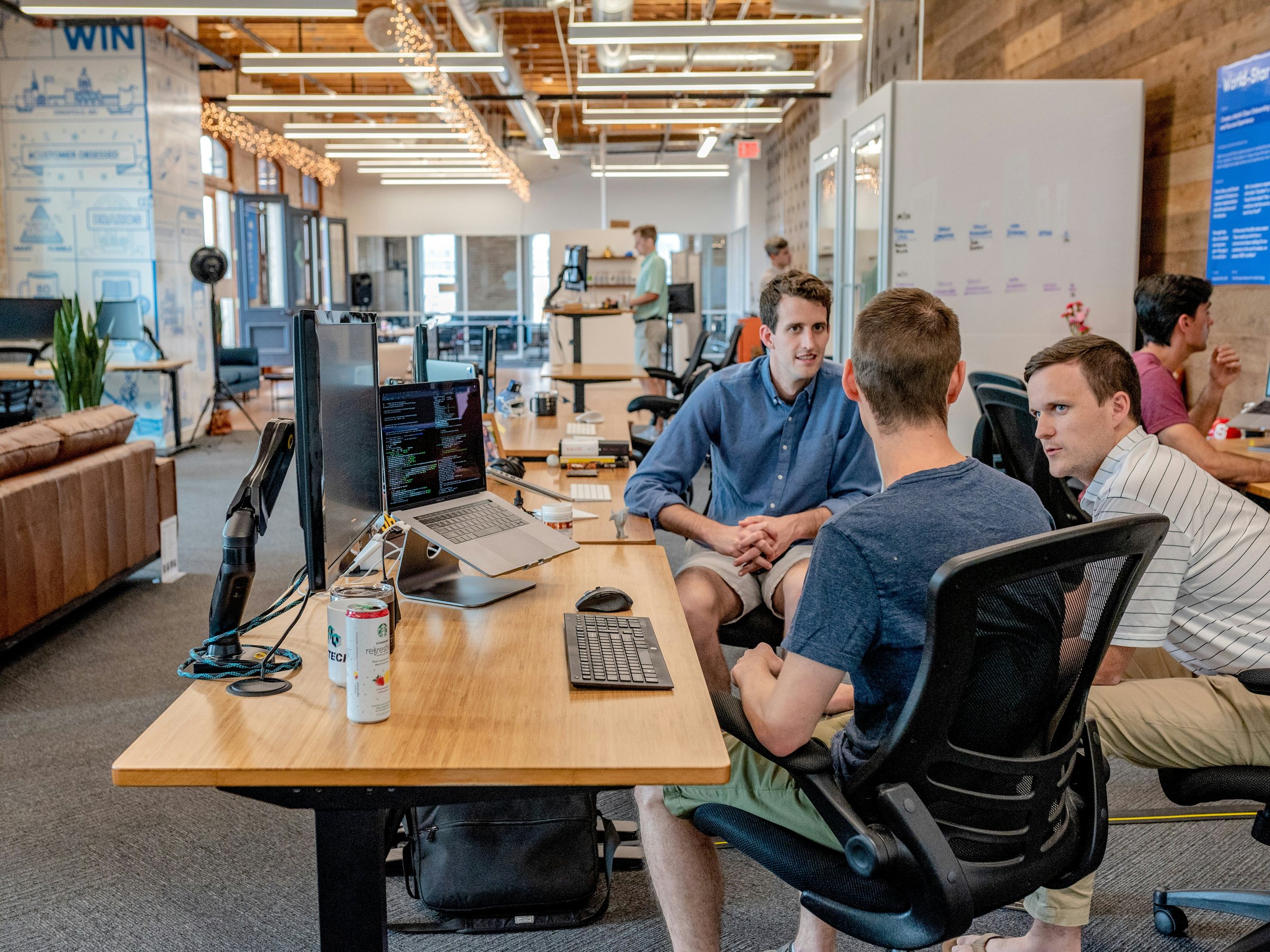 Software development team collaborating in an office