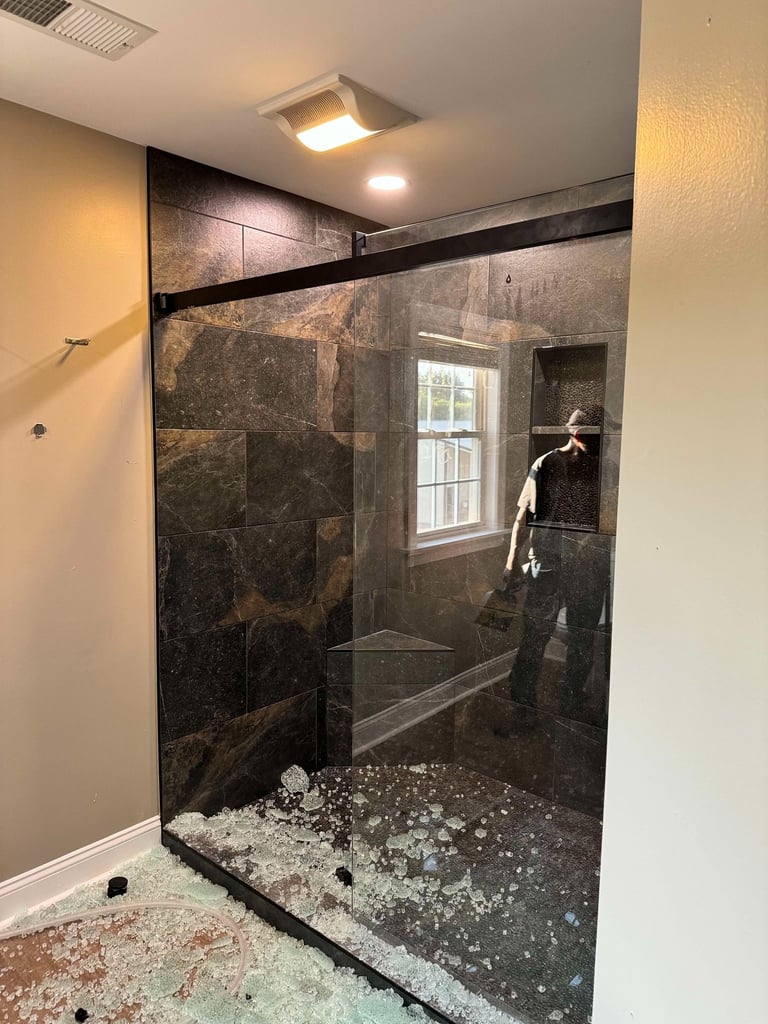 Shattered shower door
