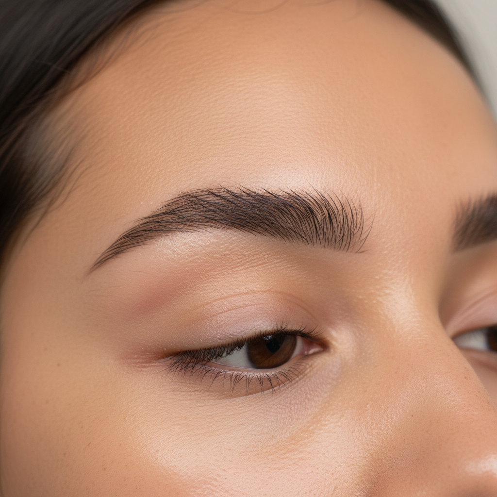 clean defined brows close-up, natural looking brow shape service