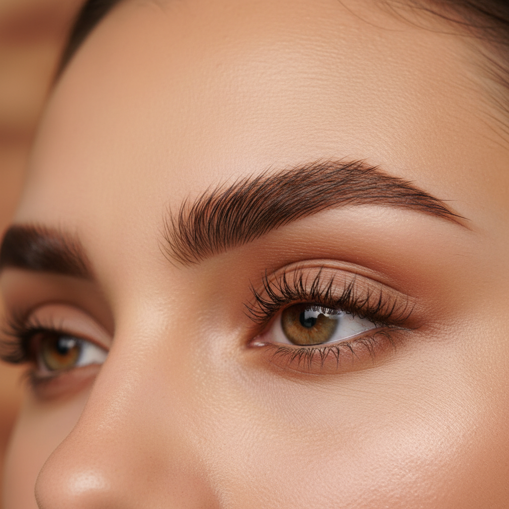 beautifully tinted full brows, warm brown tone