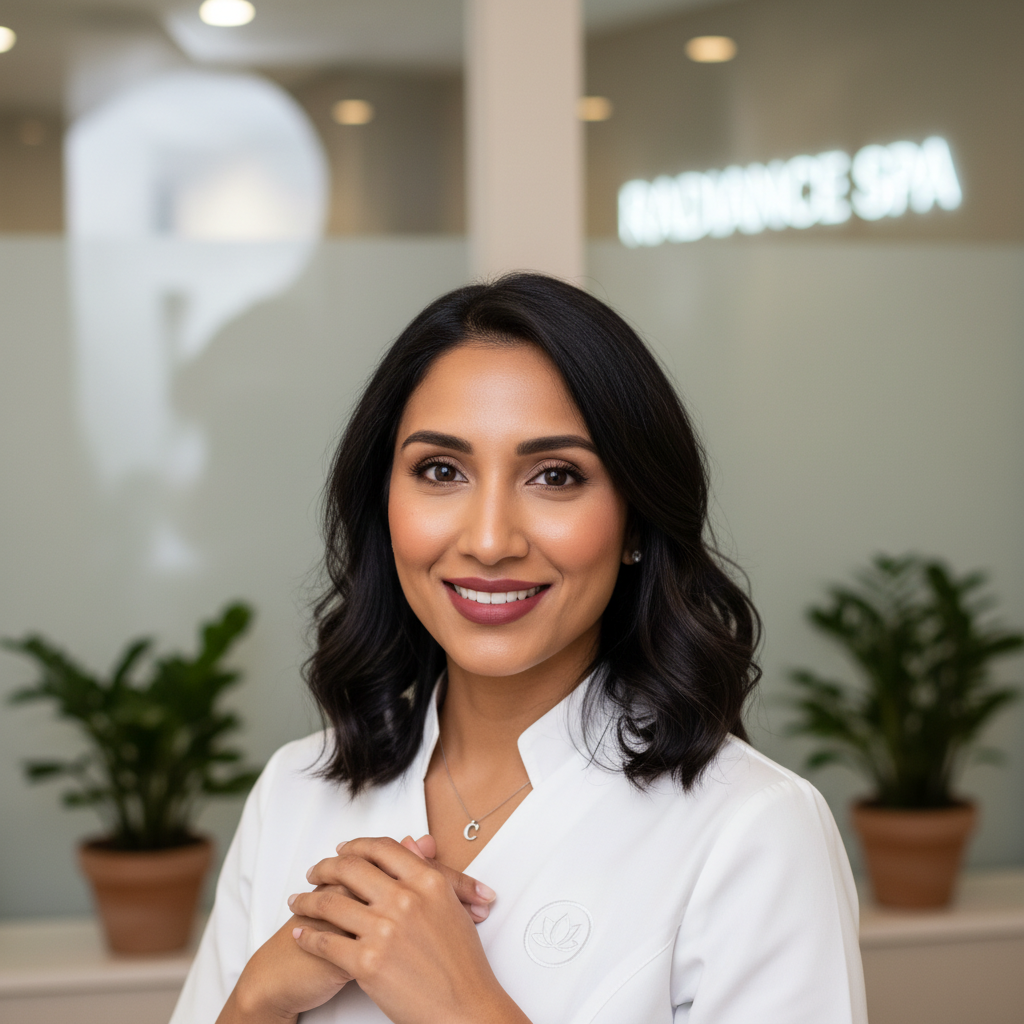 headshot of an esthetician of indian decent