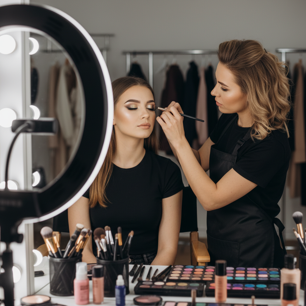 Makeup artist doing glam makeup