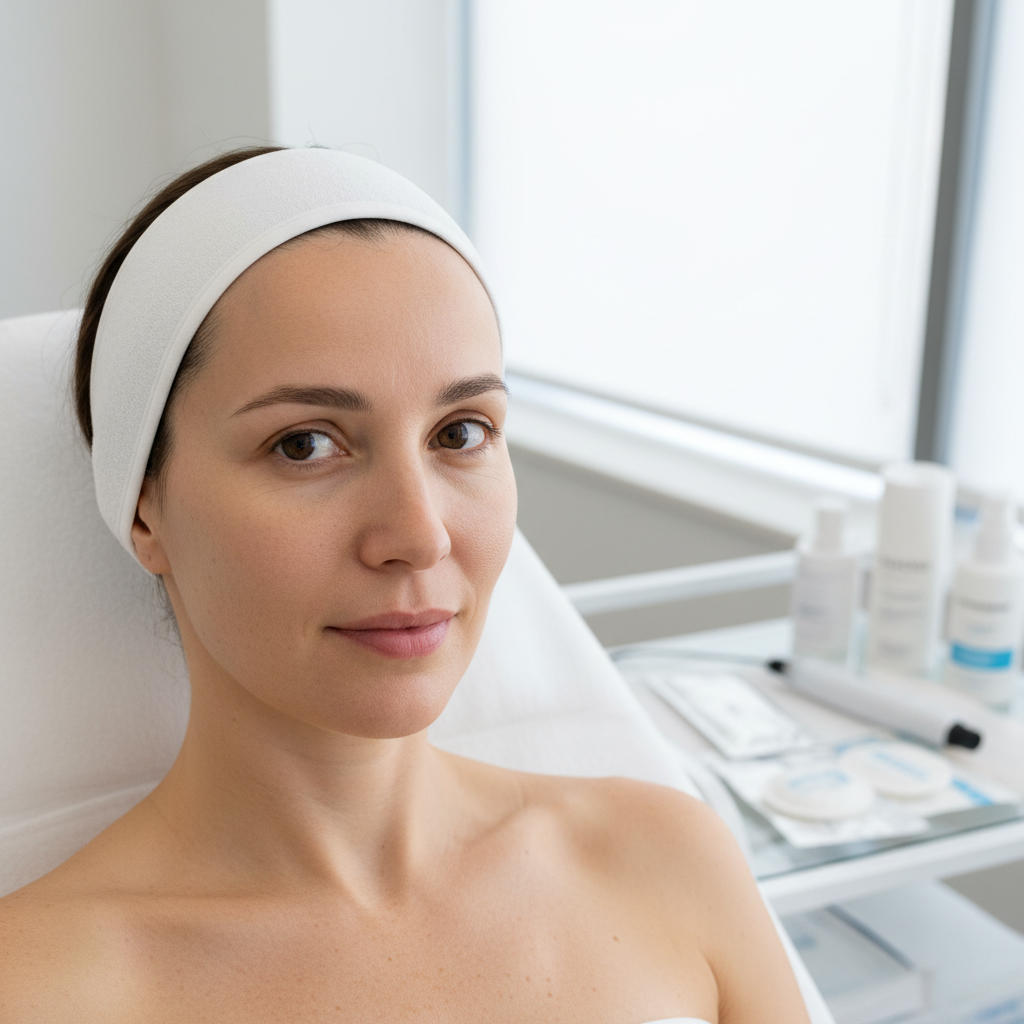 woman, before microneedling