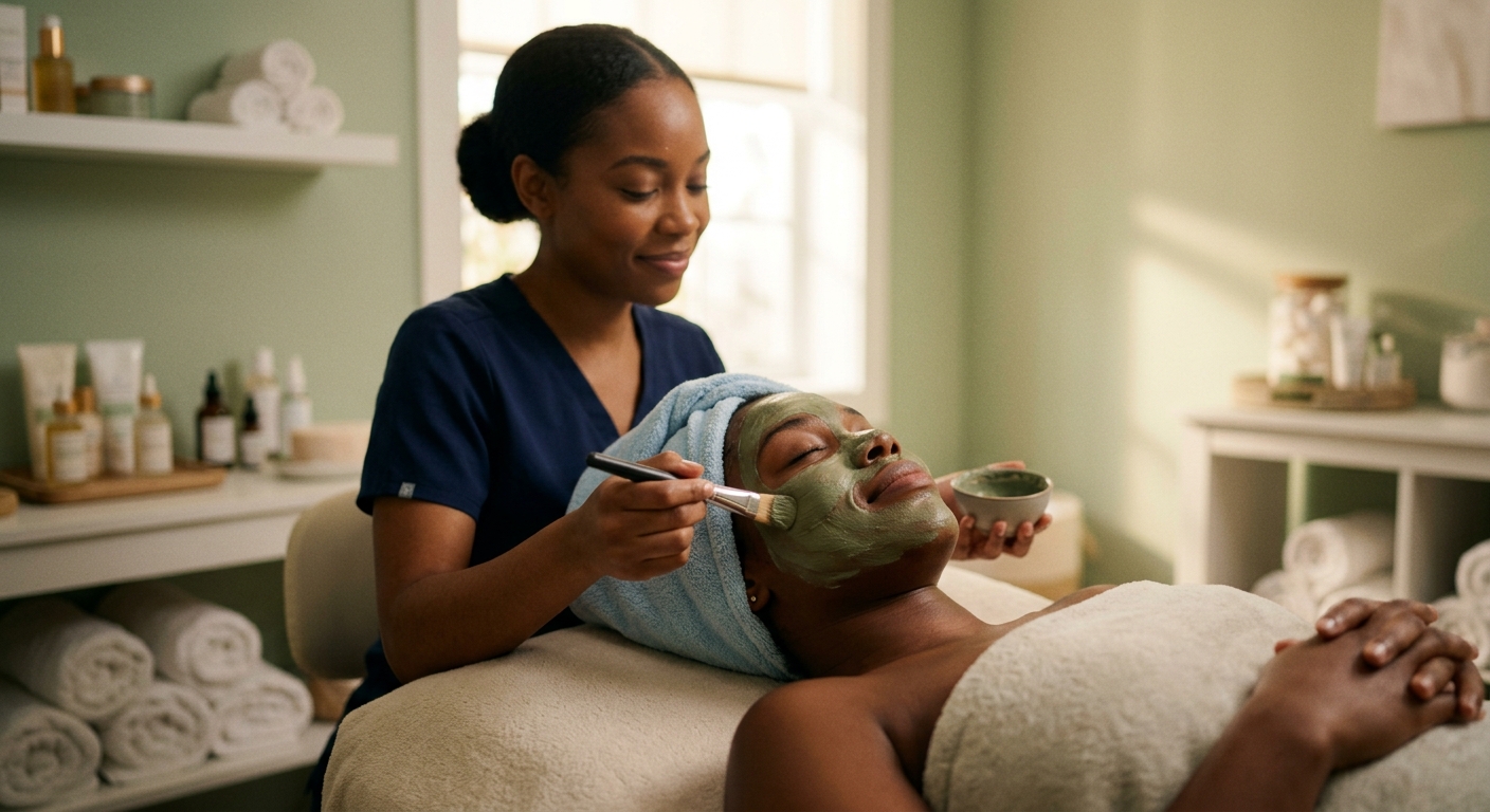black woman getting a facial