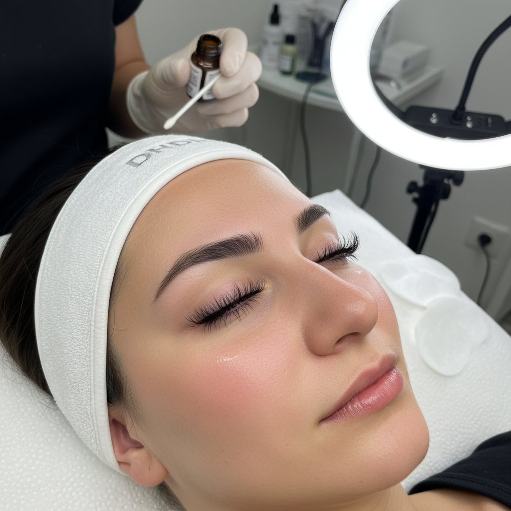 finished lash tint on a client