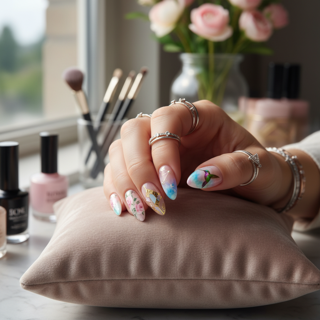 beautiful nail art posed hand