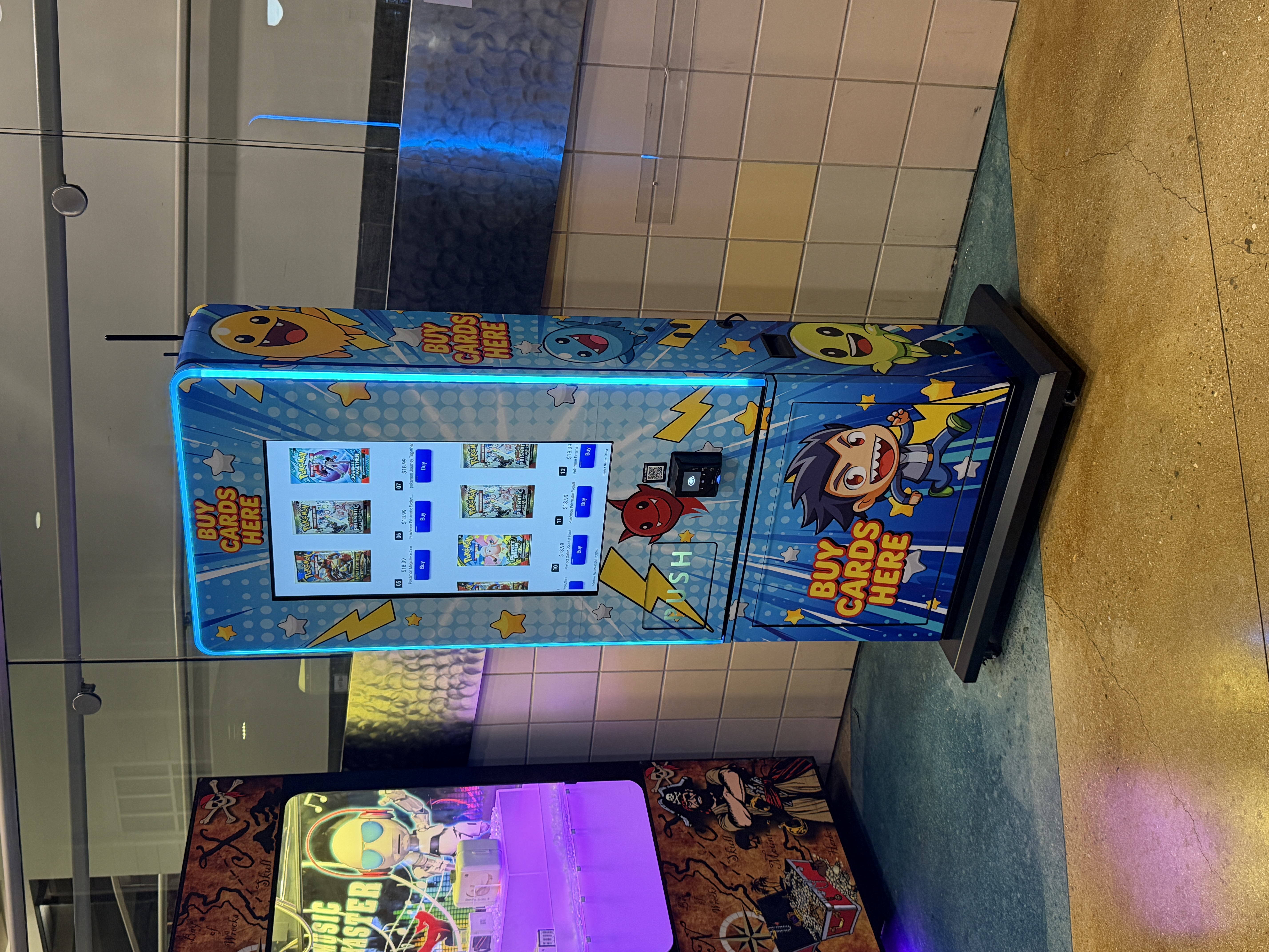 Collectible card vending setup in a local business