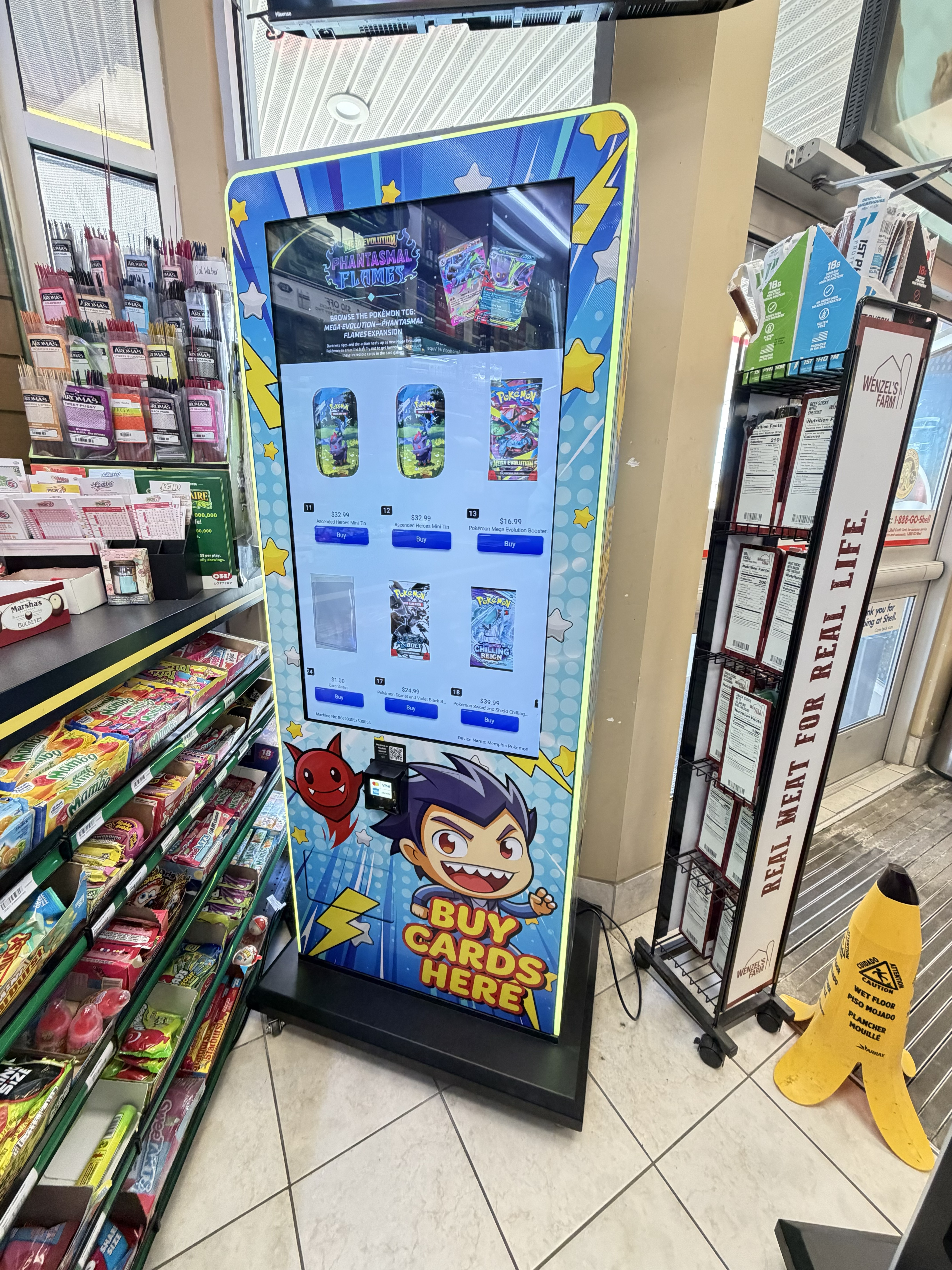 Card vending machine placed near retail displays