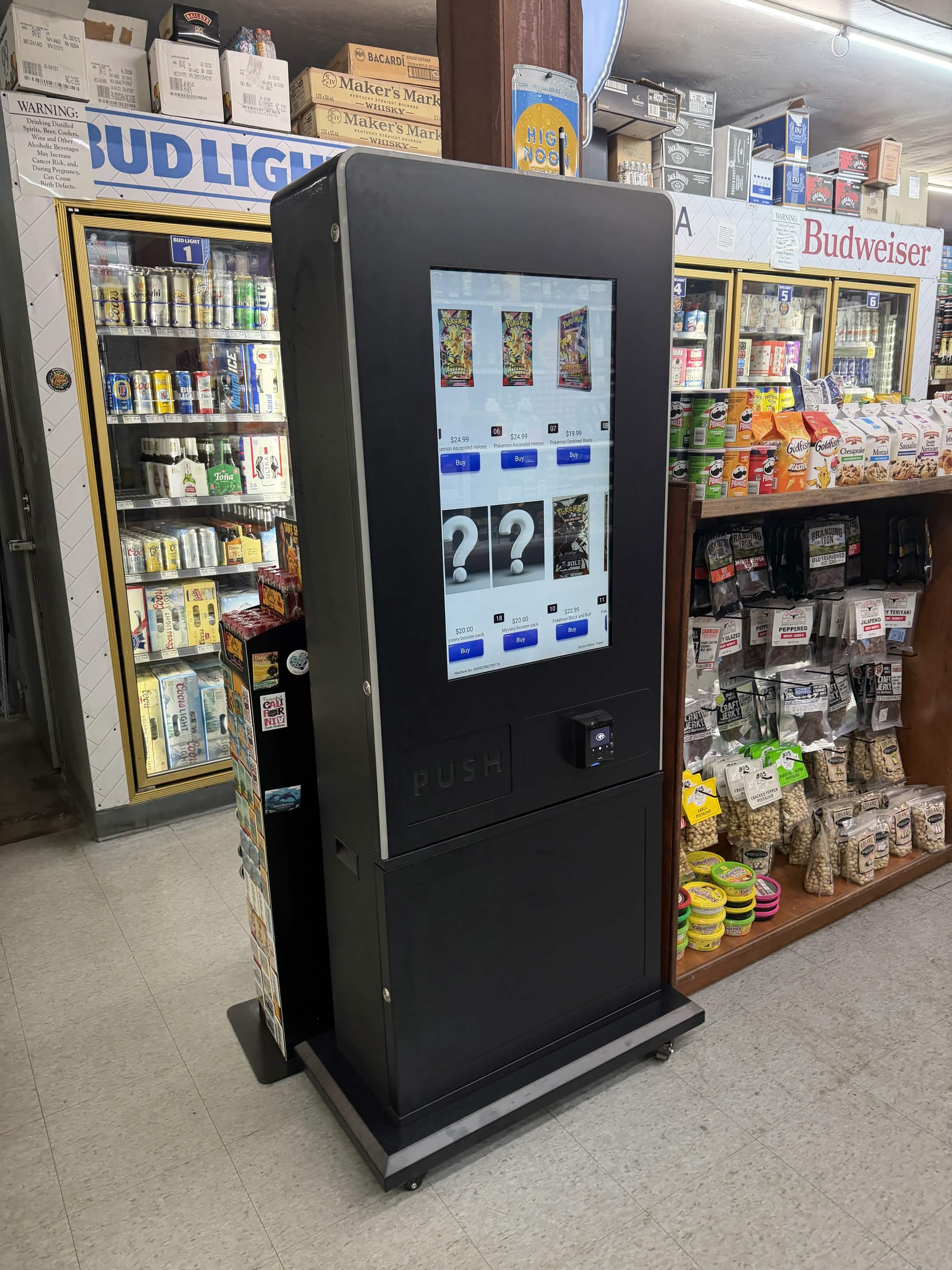 Card vending machine placed inside a neighborhood retail store