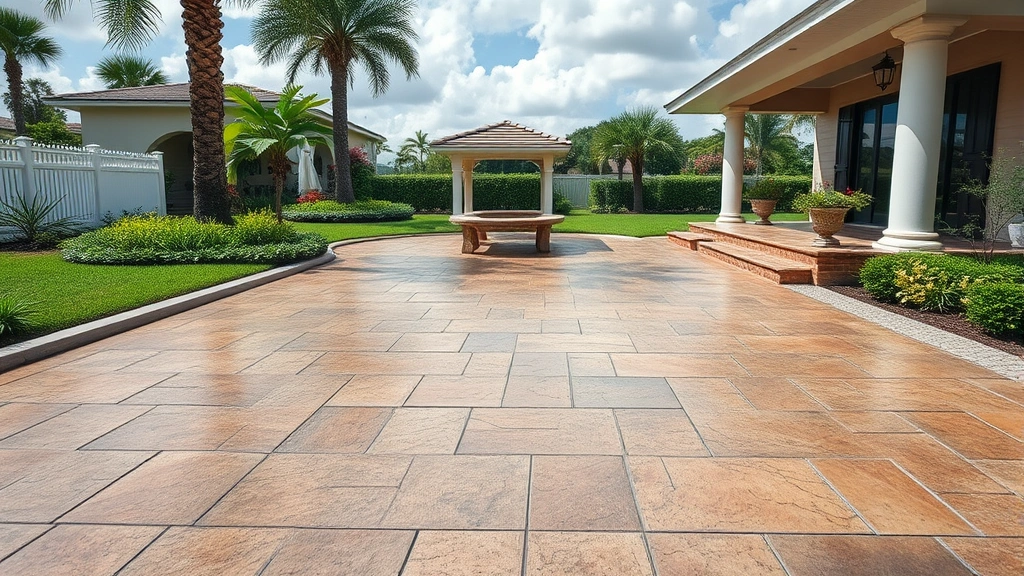 Stamped Concrete projects in Miami FL showcasing intricate designs and vibrant colors in outdoor spaces
