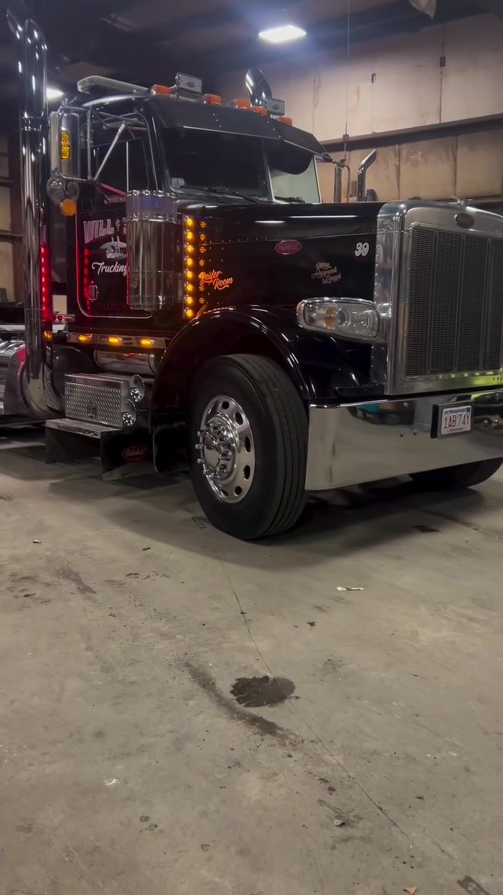 Black Peterbilt detailed in the shop