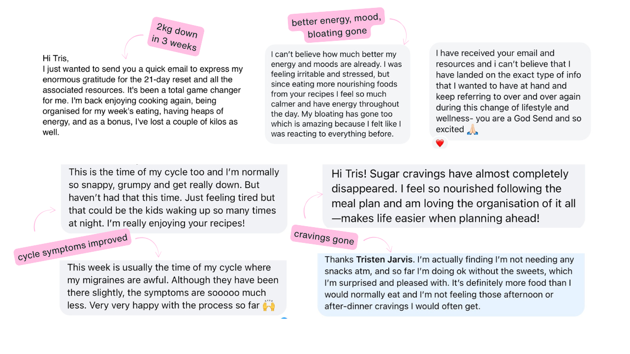 Client testimonials 21 Day Real Food Reset
