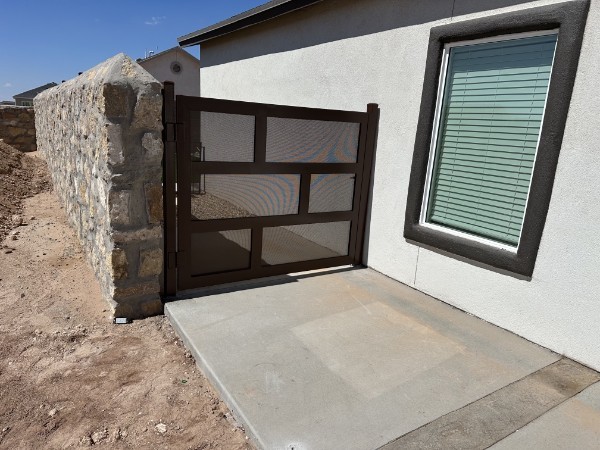 Brown Metal Side Gate with New Concrete Walkway — The Turf Cleaners El Paso