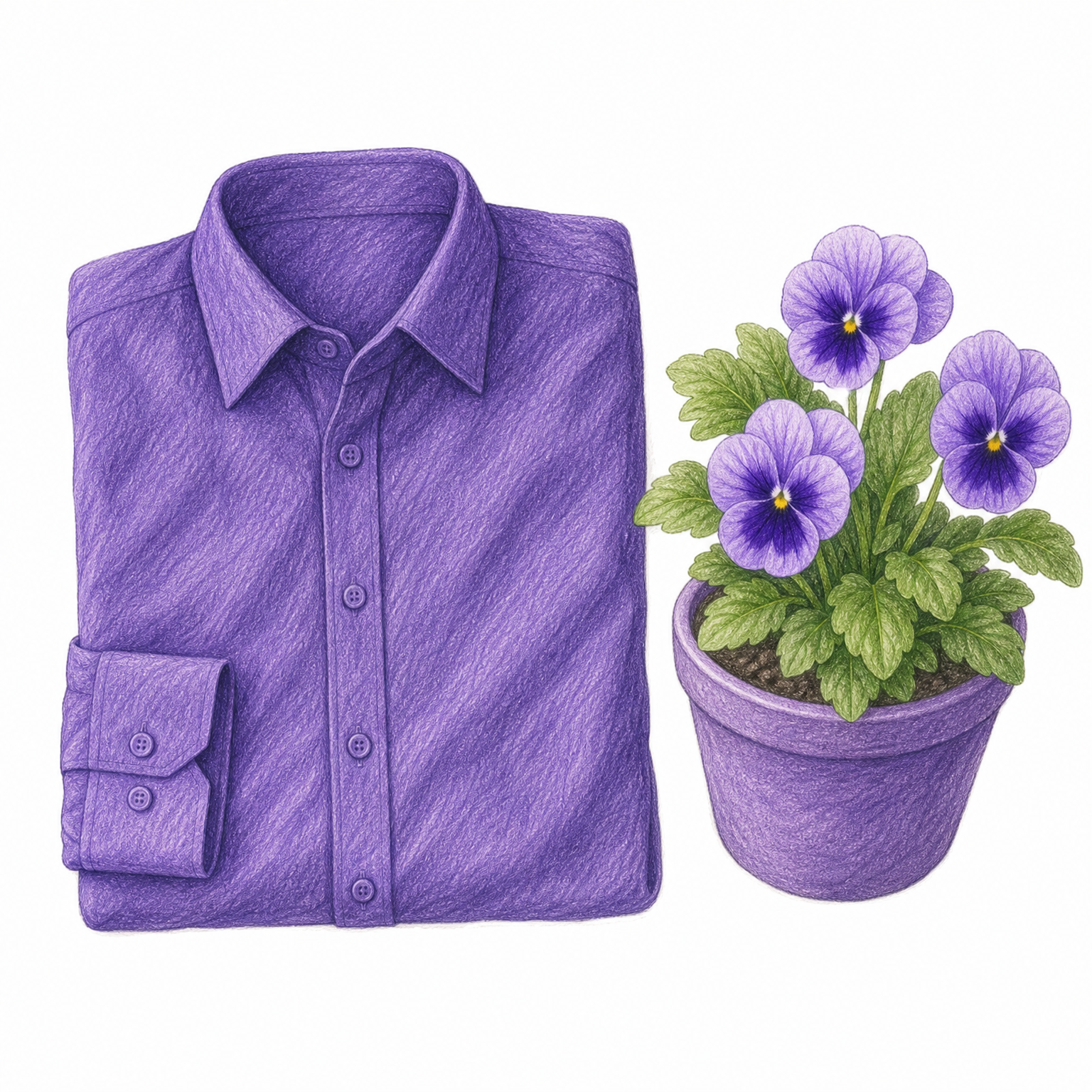 Illustration of a purple shirt and a potted flower