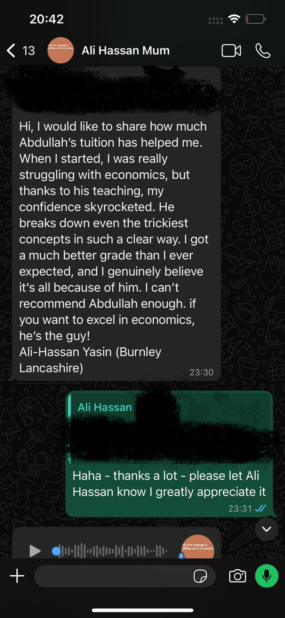 Student Written Testimonials