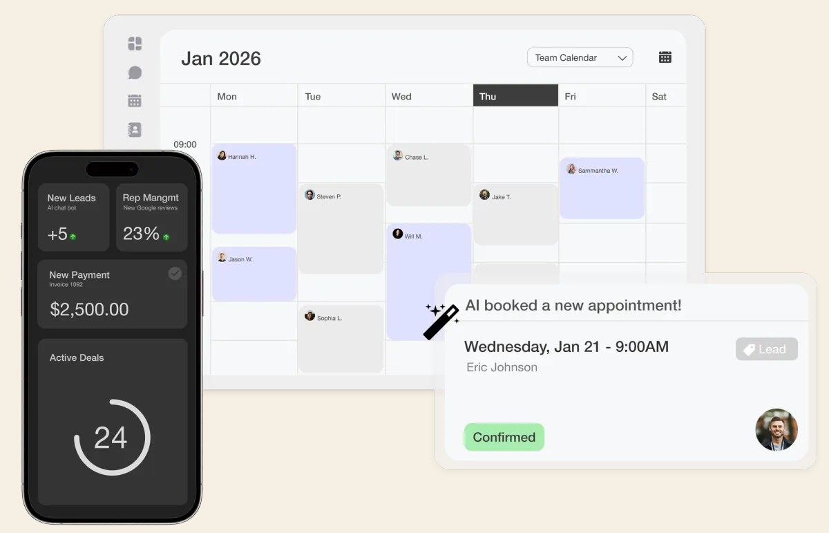 RYNR: calendar, AI booked appointment, mobile dashboard