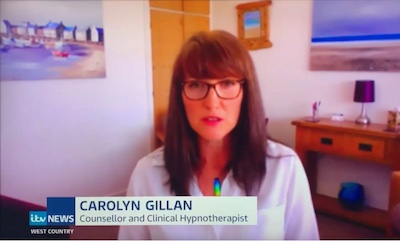 Image of Carolyn Gillan speaking to ITV West Country News about OCD during the 2021 lockdowns.