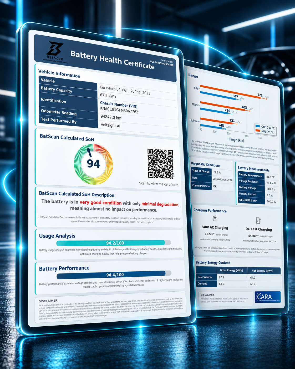 BatScan Battery Health Certificate official report preview