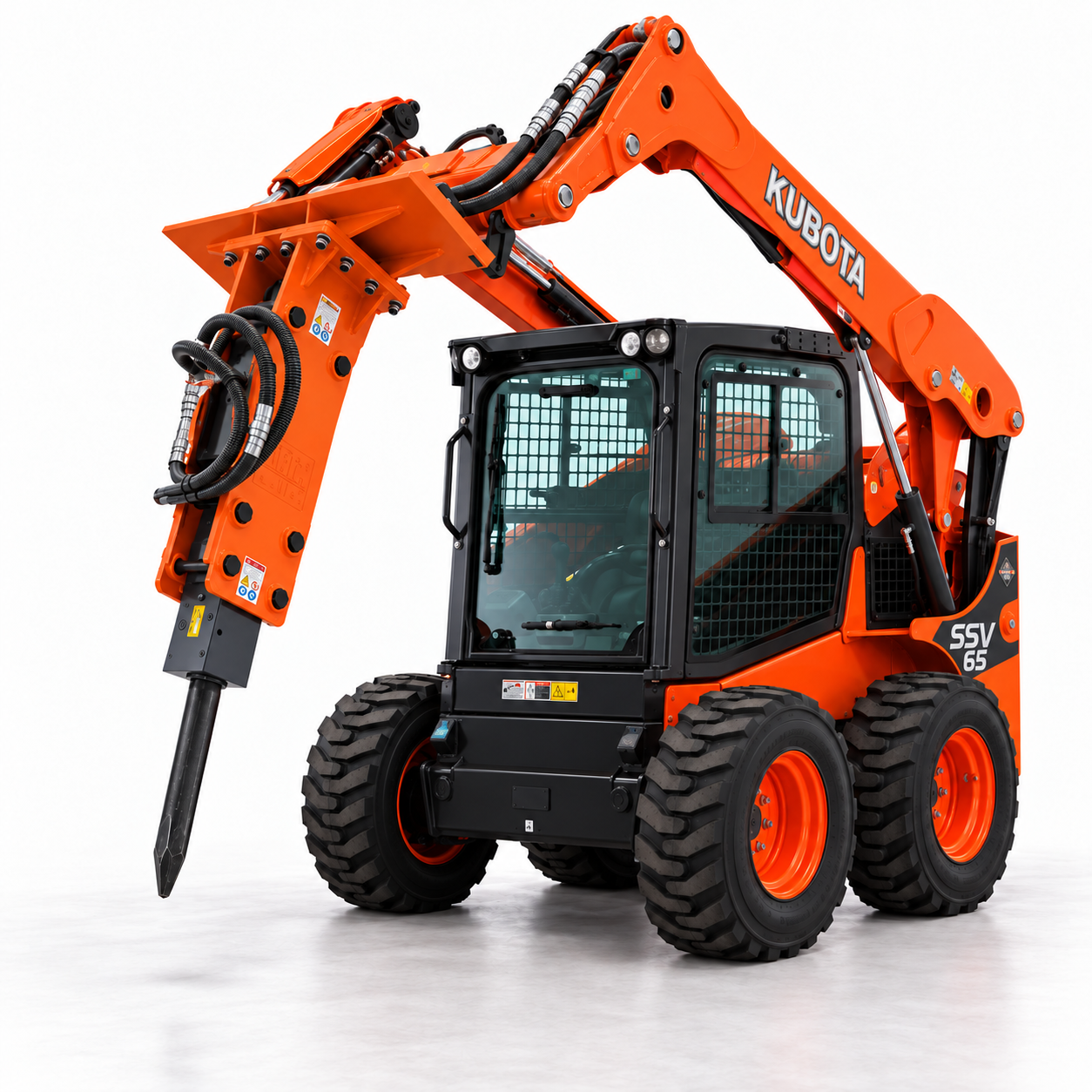 Kubota SSV65 skid steer with concrete breaker attachment