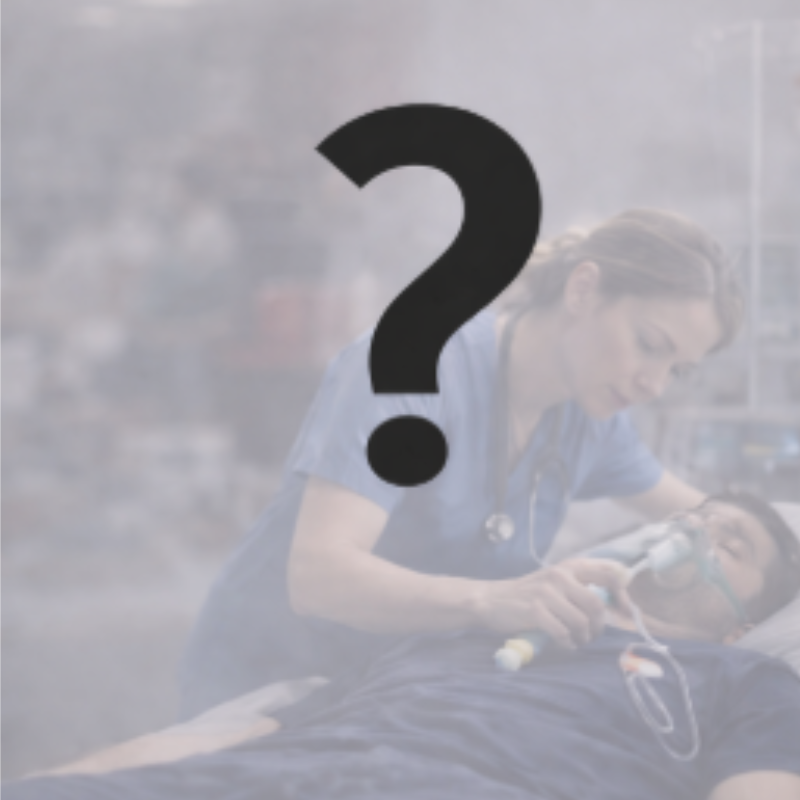 Nurse providing emergency bedside care to a patient receiving oxygen, with a question mark emphasizing the importance of distinguishing a mild allergic reaction from life-threatening anaphylaxis.