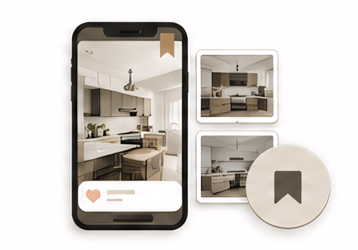 Kitchen inspiration posts saved on a phone