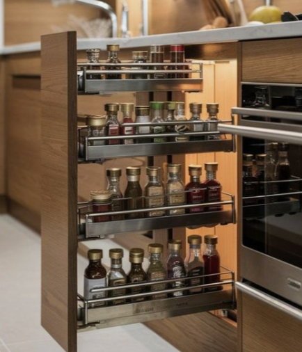 Integrated spice rack and oil pull-out upgrade