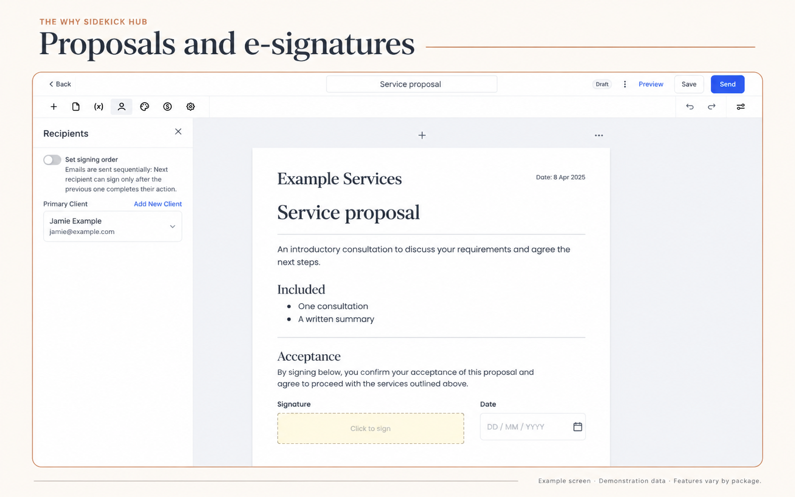 Example: Proposals, documents and electronic signatures