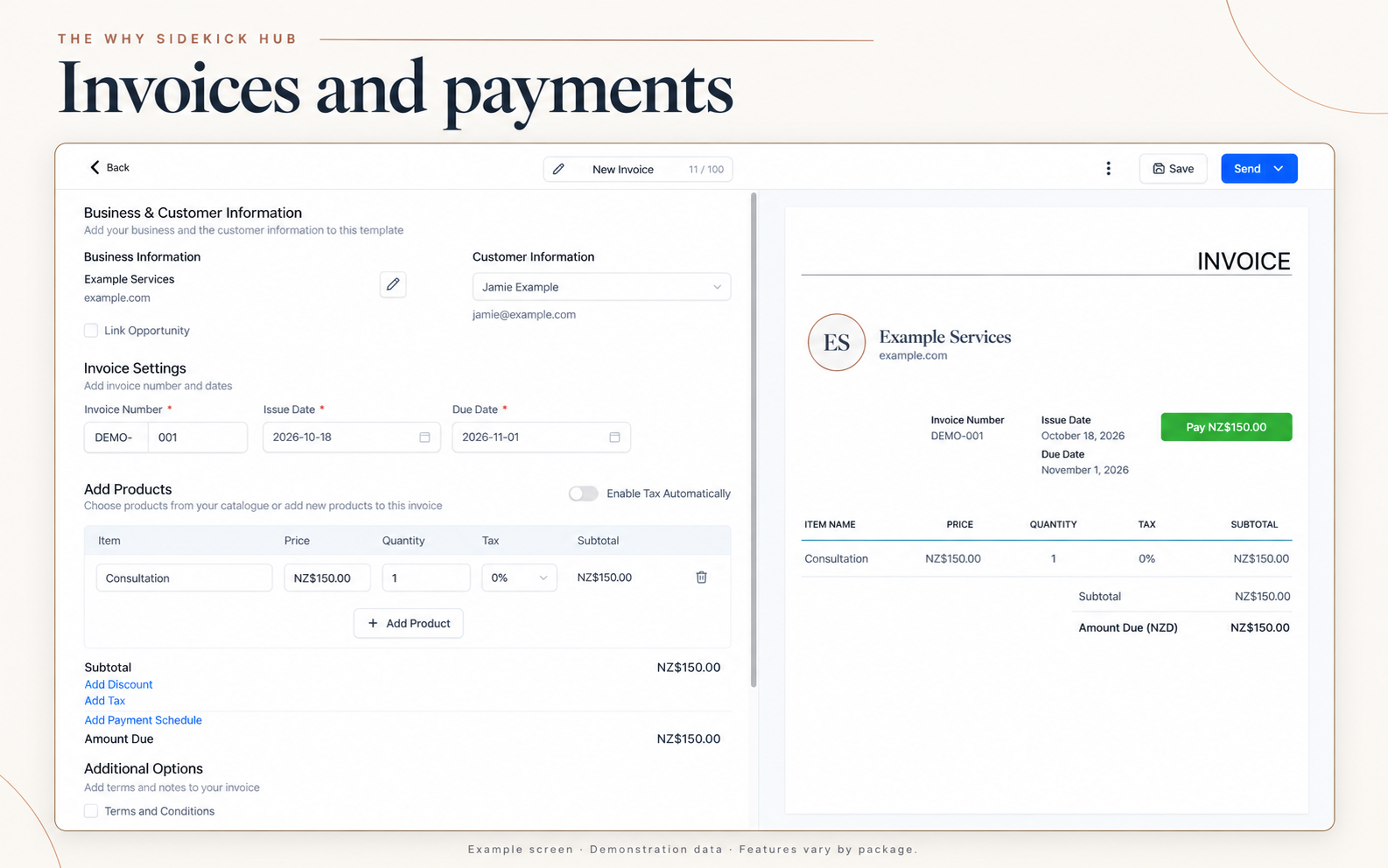 Example: Estimates, invoices and payment collection