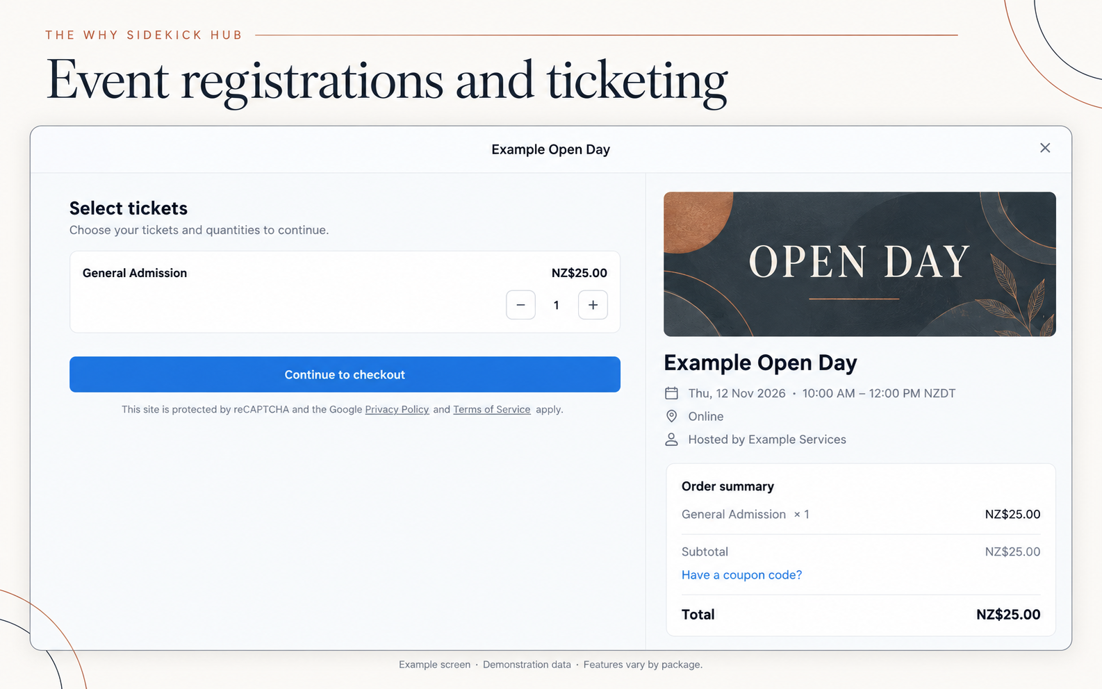 Example: Event registrations and ticketing