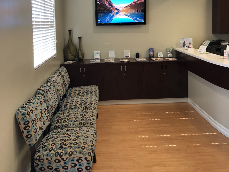 Reception area with patterned seating