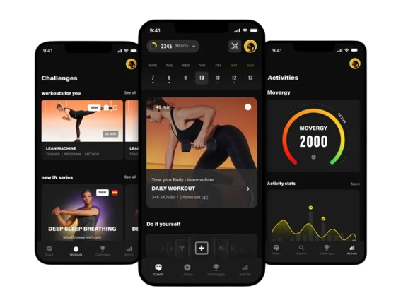 A Technogym alkalmazás edzéskövető felülete mobiltelefonon